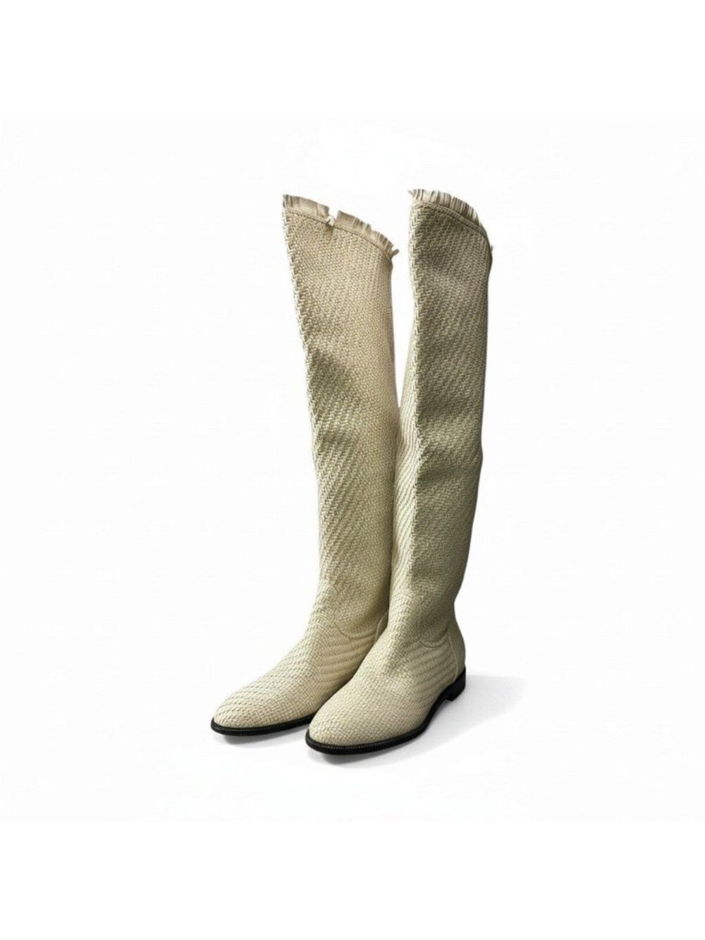 Dior Leather Long Boots Braided Fringe Ivory